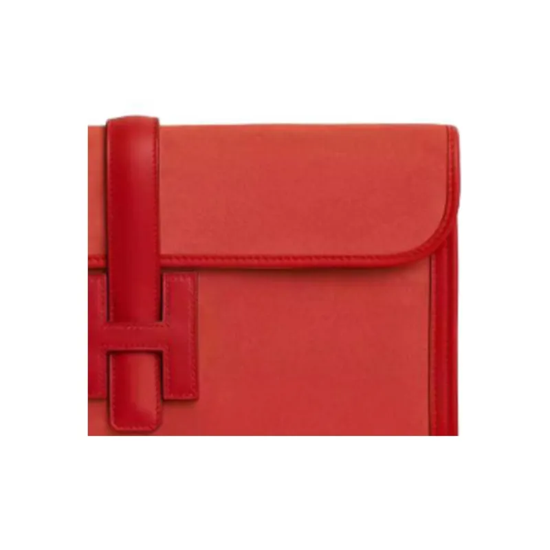 HERMES Jige Elan Swift Calfskin With Doblis Calfskin Clutch Women's Red-2