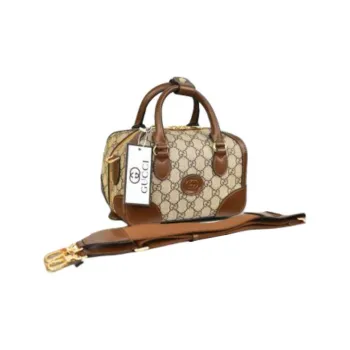 GUCCI Canvas With Leather Handbag Shoulder Bag Crossbody Bag Travel Bag Small Size Men's Beige/Brown