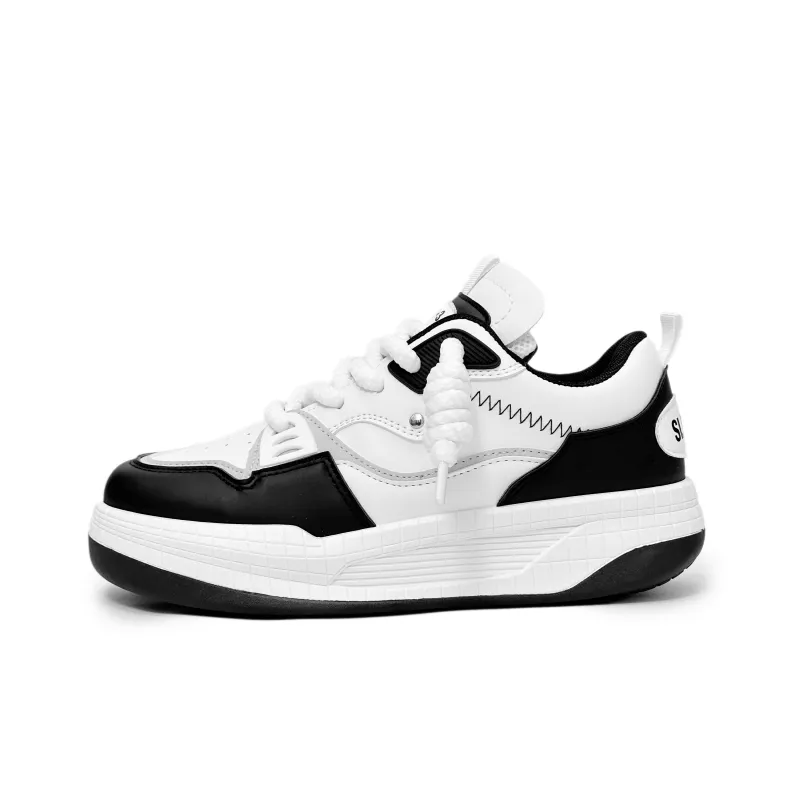 SLNU 3 Coverage Anti Slip And Wear Resistant Support Low Top Skateboard Shoes Men's Black White-0