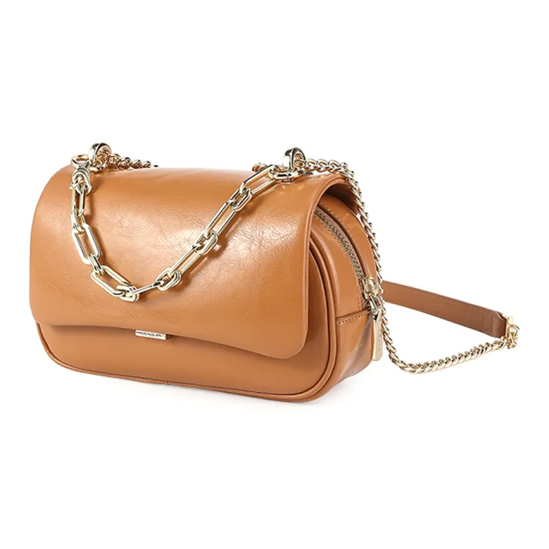 HONGU Split Cow Leather Bonded Synthetic Leather Shoulder Bag Women's Pitch Black Brown Gray White-4