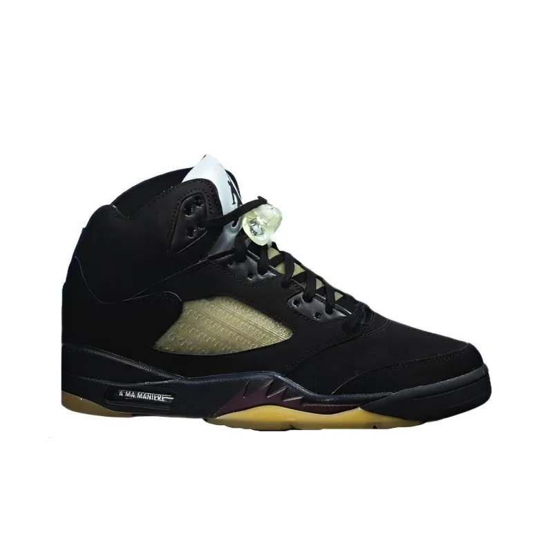 Jordan Air Jordan 5 Slip-Resistant High-Top Vintage Basketball Shoes Men's Black Yellow-1