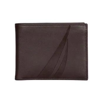 NAUTICA Leather Passport Clip Wallet Men's Brown