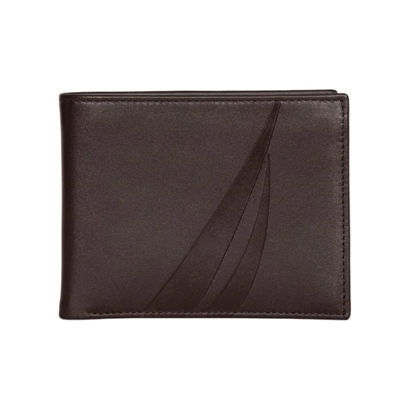 NAUTICA Leather Passport Clip Wallet Men's Brown-0