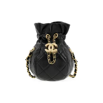 CHANEL Shiny Lambskin One Shoulder Crossbody Clutches Regular Women's Black