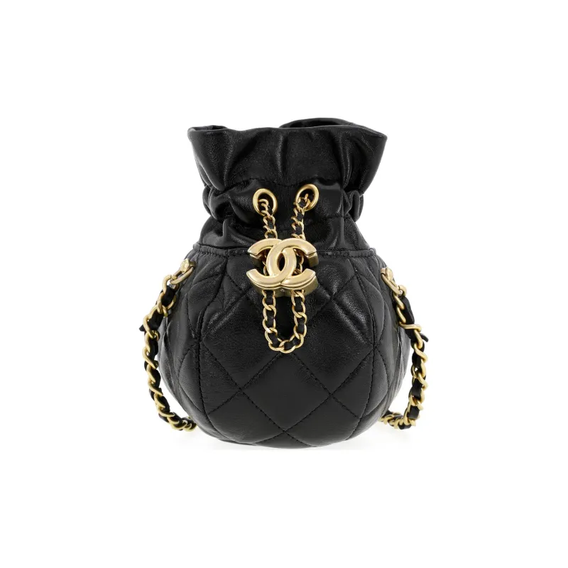 CHANEL Bright Lambskin One Shoulder Crossbody Clutch Women's Black-0