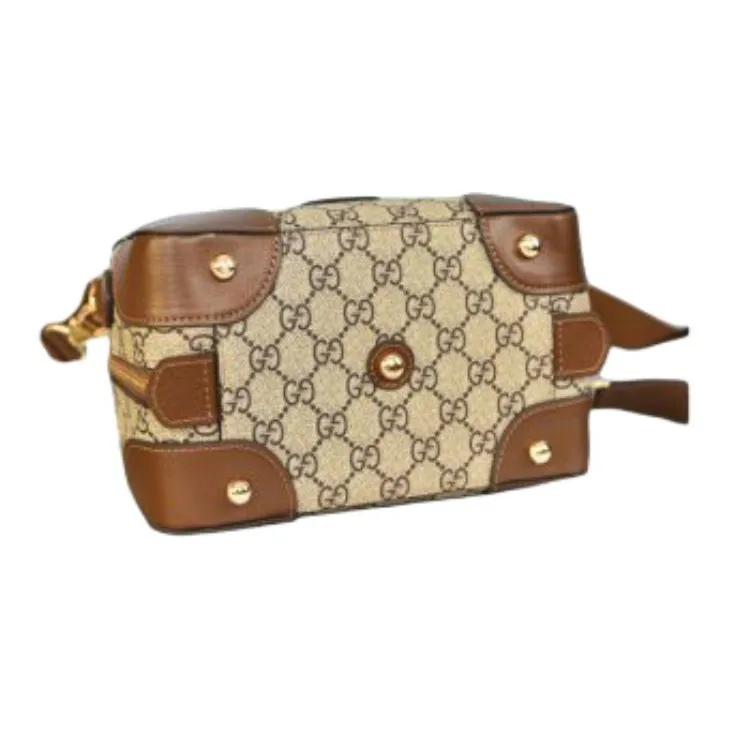 GUCCI Canvas With Leather Handbag Shoulder Bag Crossbody Bag Travel Bag Small Size Men's Beige/Brown-4