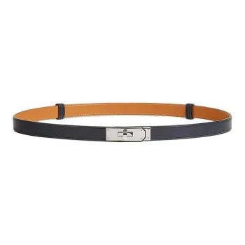 HERMES Solid Color Design Leather Belts Unisex Blue Width 1.8cm