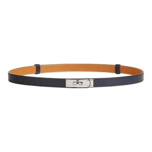 HERMES Solid Color Design Leather Belts Unisex Blue Width 1.8cm
