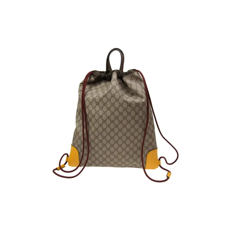 GUCCI Canvas With Leather Backpack Unisex Ebony/Brown/Yellow-2