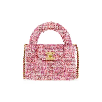 CHANEL Leather Kelly Bag, Handheld One Shoulder Handbag Extra Mini Women's Pink & White