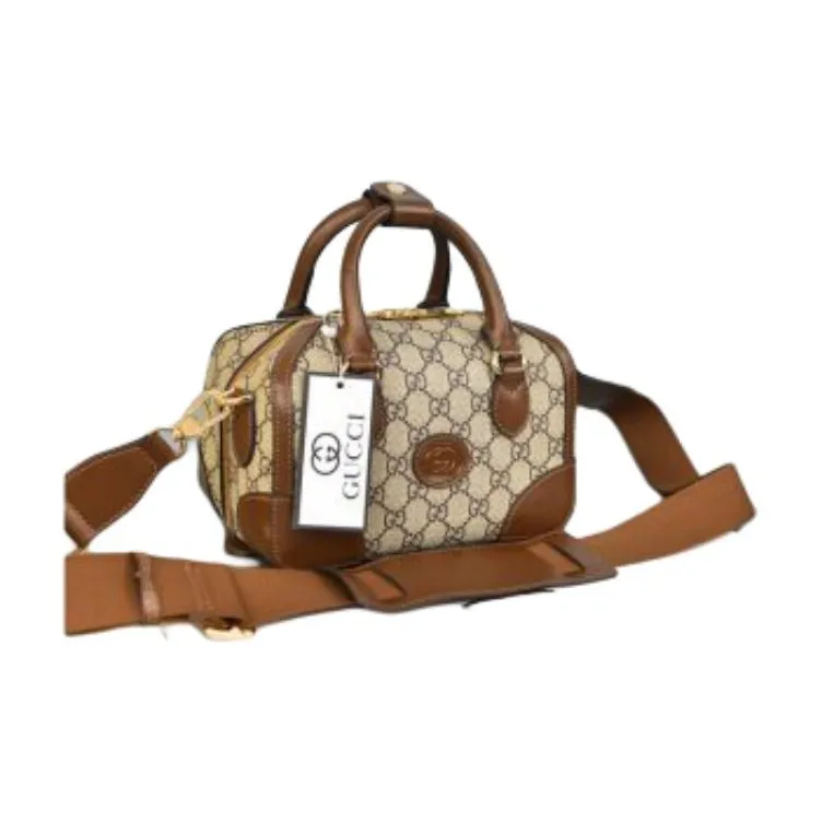 GUCCI Canvas With Leather Handbag Shoulder Bag Crossbody Bag Travel Bag Small Size Men's Beige/Brown-1
