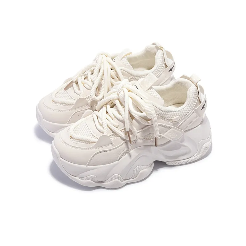 Shen Linsen Abrasion Resistant Low Top Chunky Sneakers Women's Beige-3