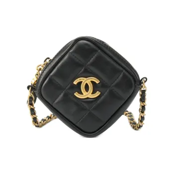 CHANEL Cow Leather Diamond Bag, Chain Bag, Coin Purse, Shoulder Bag, Crossbody Bag Mini Women's Black