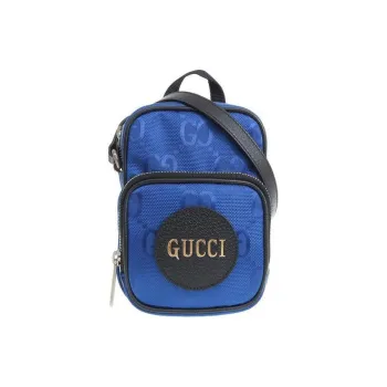 GUCCI Nylon With Leather Portable Crossbody Bag Shoulder Bag Mini Men's Blue
