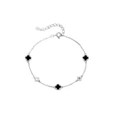 White Four-Leaf Clover Bracelet[Black Agate]