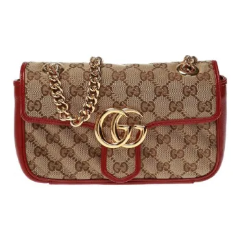 GUCCI Marmont Quilting Canvas With Leather Canvas Bag Crossbody Bag Shoulder Bag Women's Brown Red & Multicolor