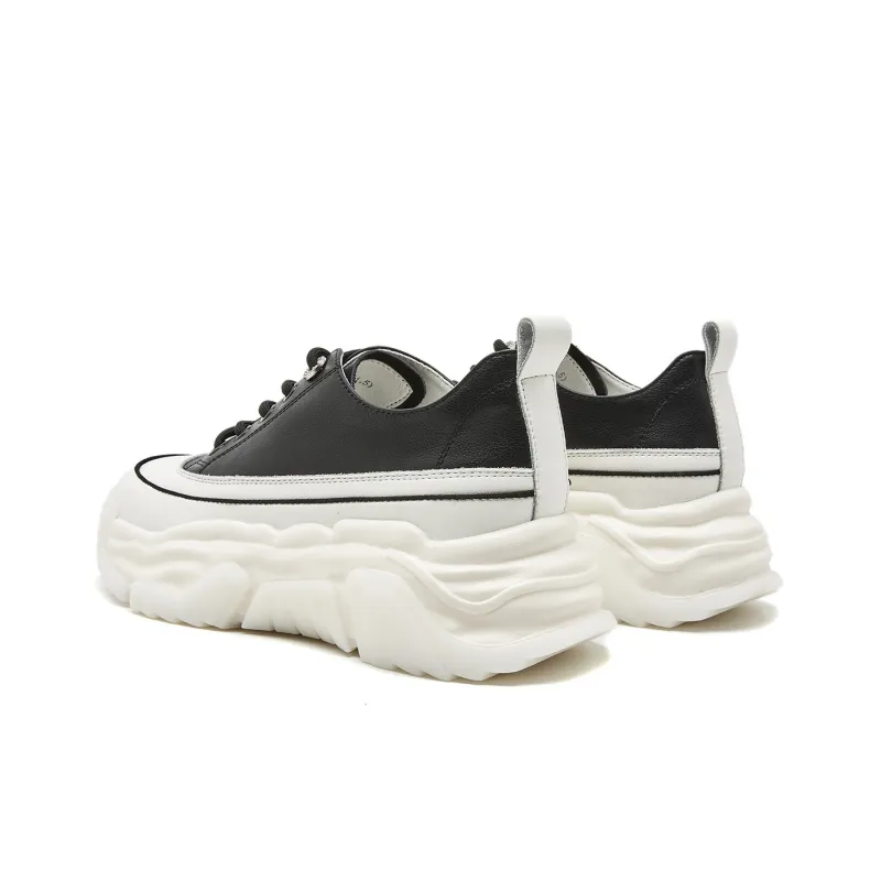PIERCE GENTRY Chunky Sneakers Women's Low Top Black/Beige-2