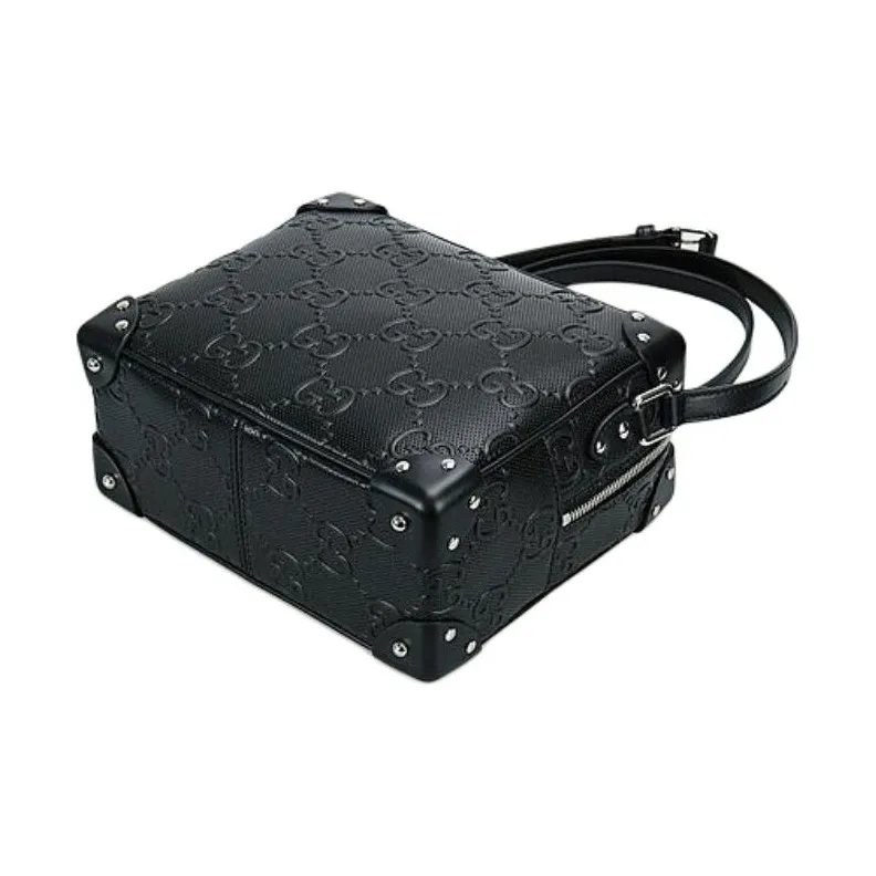 GUCCI Leather Box Bag, Small Square Bag, Shoulder Bag, Crossbody Bag Unisex Black-3