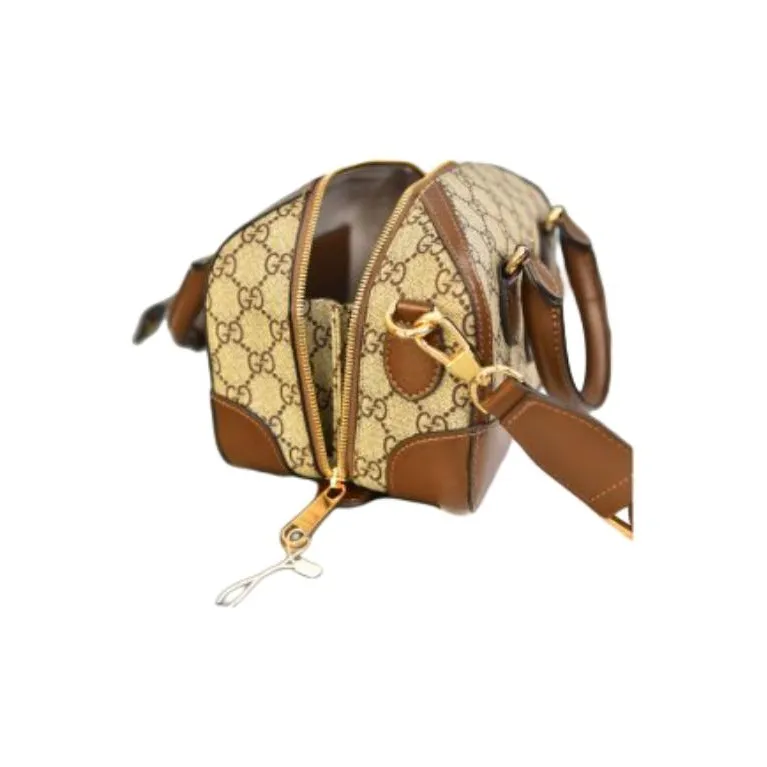 GUCCI Canvas With Leather Handbag Shoulder Bag Crossbody Bag Travel Bag Small Size Men's Beige/Brown-3