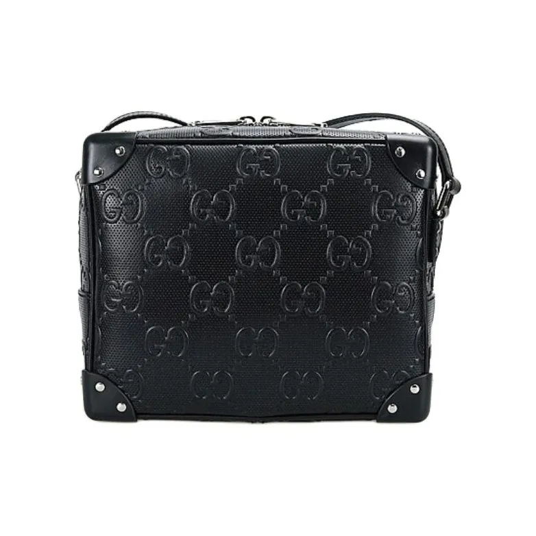 GUCCI Leather Box Bag, Small Square Bag, Shoulder Bag, Crossbody Bag Unisex Black-1
