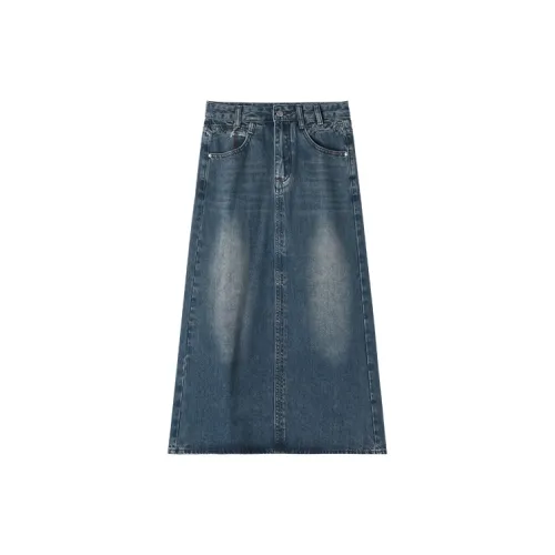 HIPPIEMISS Denim Long Skirts Women's Vintage Blue