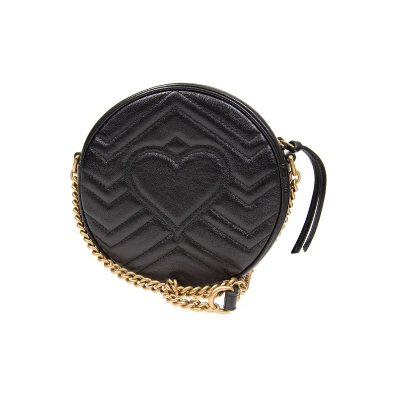 GUCCI GG Marmont Leather Round Bag, Shoulder Bag, Crossbody Bag Mini Women's Black-2