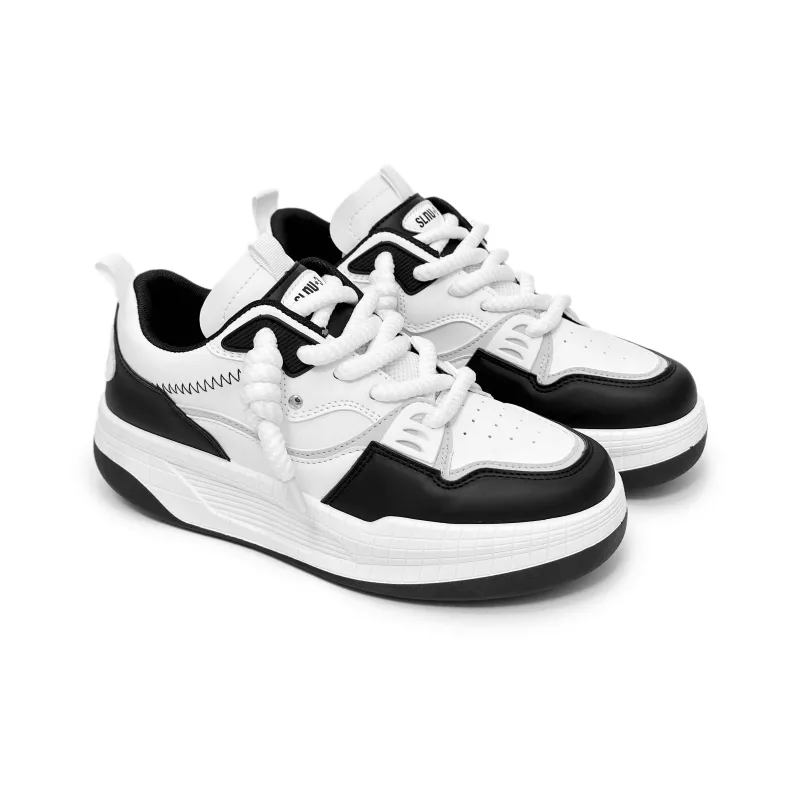 SLNU 3 Coverage Anti Slip And Wear Resistant Support Low Top Skateboard Shoes Men's Black White-2