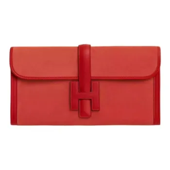 HERMES Jige Elan Swift Calfskin With Doblis Calfskin Clutch Women's Red