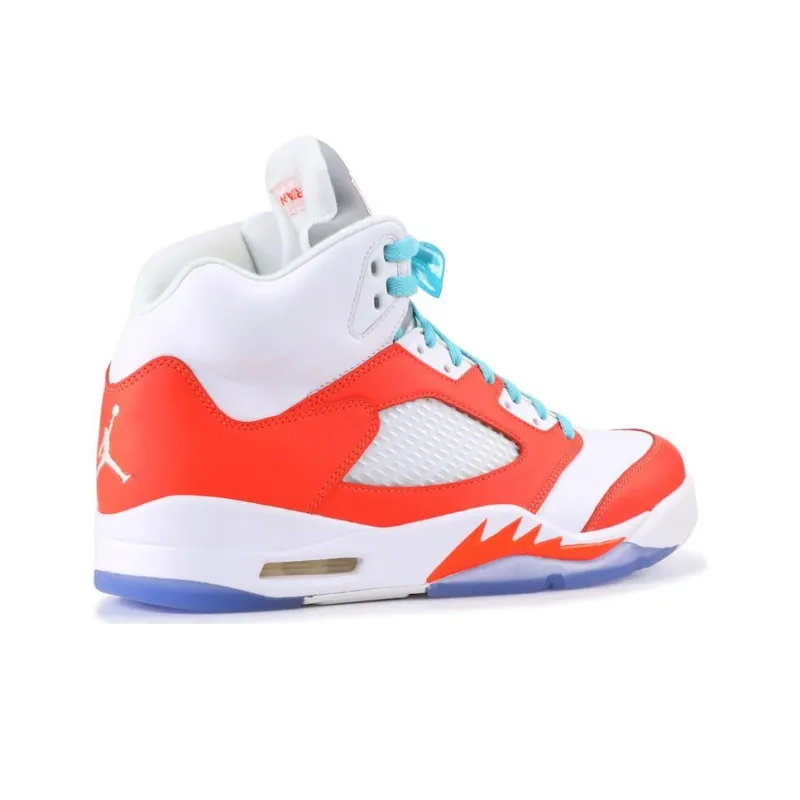 Jordan Air Jordan 5 Durable Breathable High-Top Vintage Basketball Shoes Men's White Orange-3