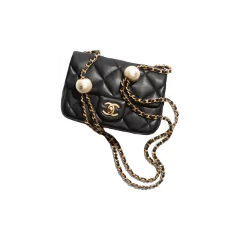 CHANEL Sheepskin Square Fatty Crossbody Bag Shoulder Bag Women's Black