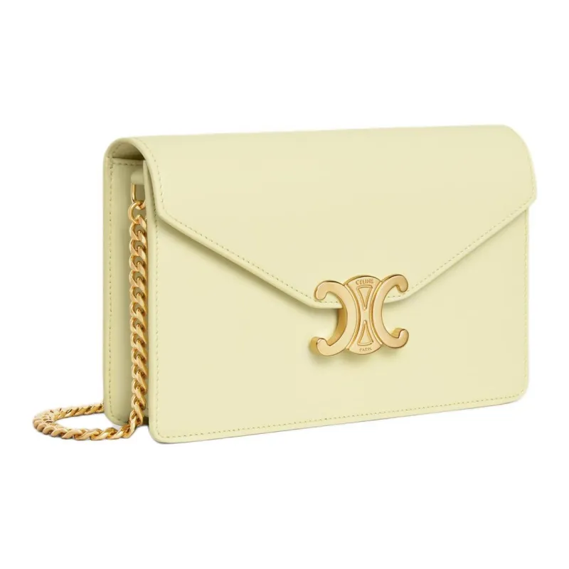 CELINE Cow Leather Shoulder Bag Crossbody Bag Wallets Mini Women's Light Yellow-1