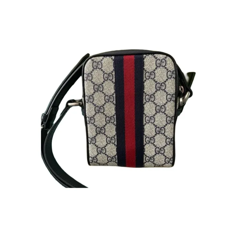 GUCCI Ophidia Canvas With Leather Shoulder Bag, Crossbody Bag Unisex Blue & Beige-2