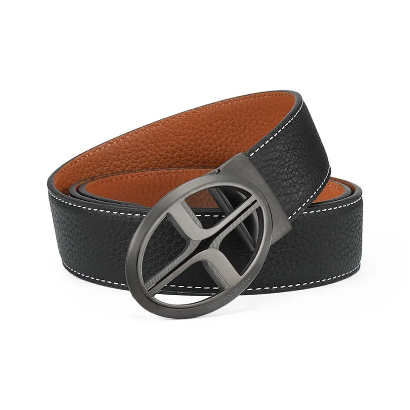 JAGUAR Trendy Fashion Cut Out Cow Leather Men's Automatic Buckle Leather Belts Men's Width 3.4cm-3