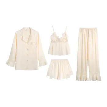 Flow Yarn Pajama Set Women's Four-Piece Set Yellow