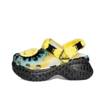 Crocs Classic Clog Smiling Face Stylish Flat Sports Yellow Sandals Women's