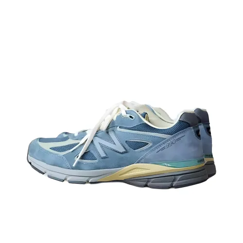 Auralee x New Balance NB 990 V4 Wear Resistant Low Top Running Shoes Men's Blue Yellow