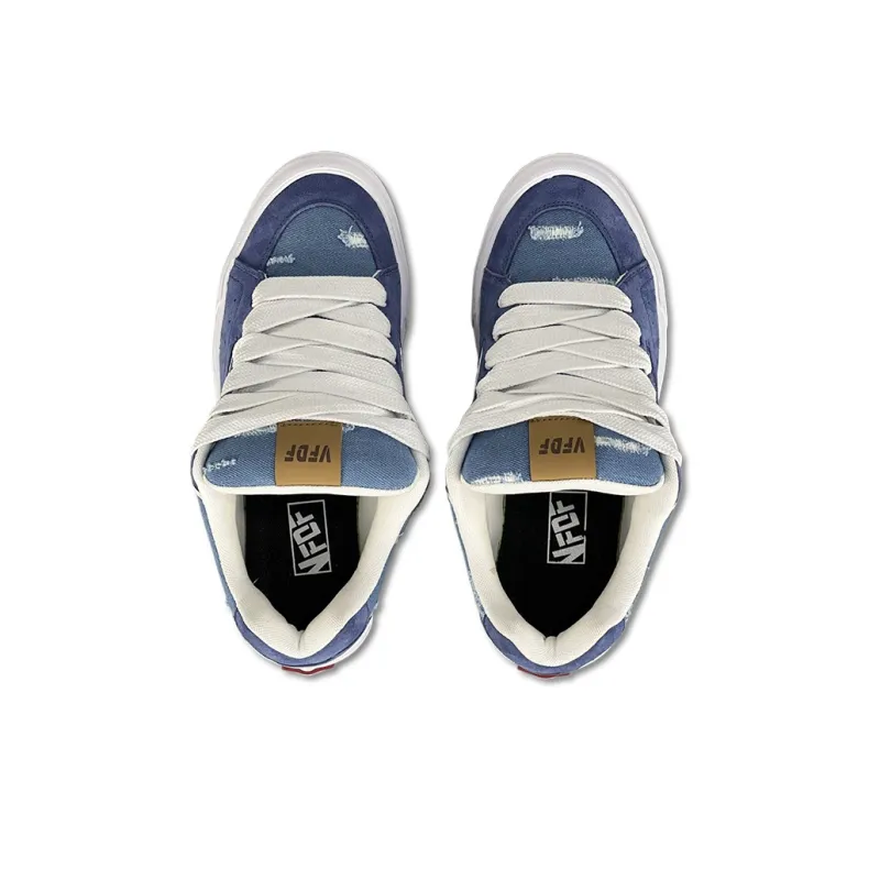VFDF Puffy Shoes Low Top Skateboard Shoes Unisex Denim Blue-3