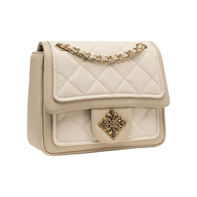 VANESSA HOGAN Cow Leather Chain Bag Shoulder Bag Crossbody Bag Women's Apricot White-5