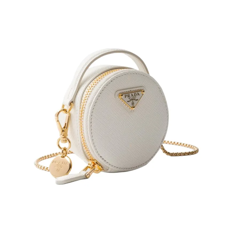 PRADA Saffiano Leather Portable Crossbody Bag, Shoulder Bag Mini Women's White-1