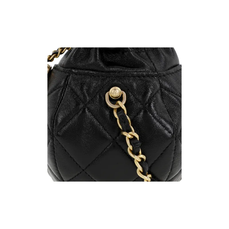 CHANEL Bright Lambskin One Shoulder Crossbody Clutch Women's Black-4