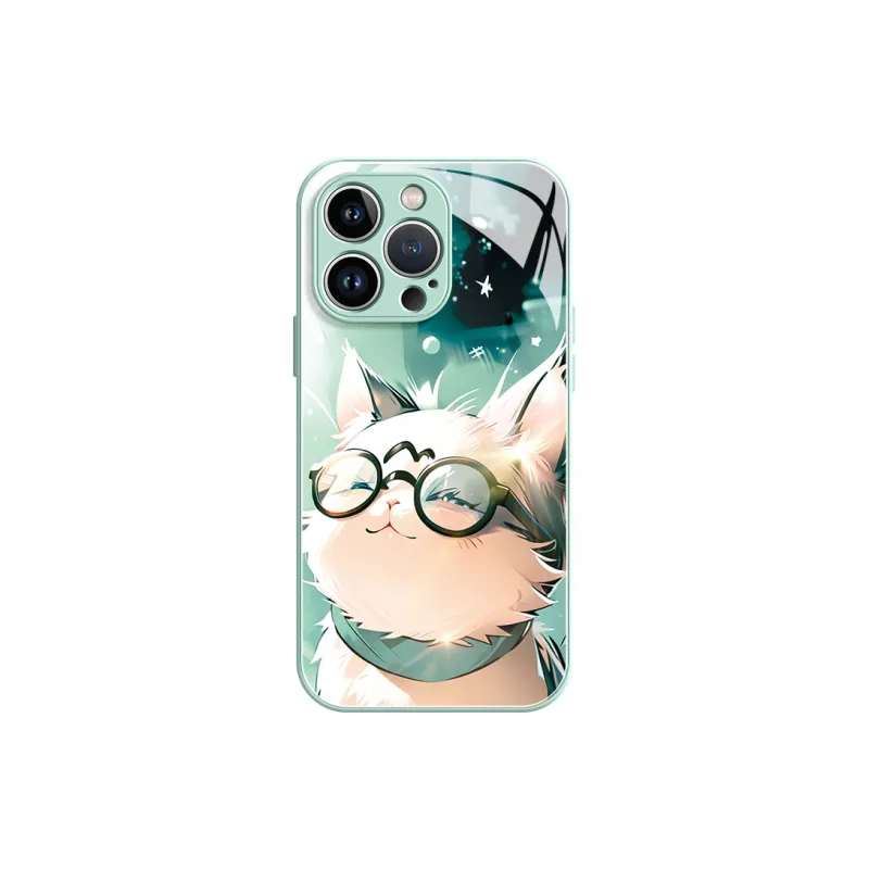 Lingtao Glass Material Chubby Cute Glass Cat Phone Cases Iphone 15 Collection Cartoon Cute Style Refreshing-8