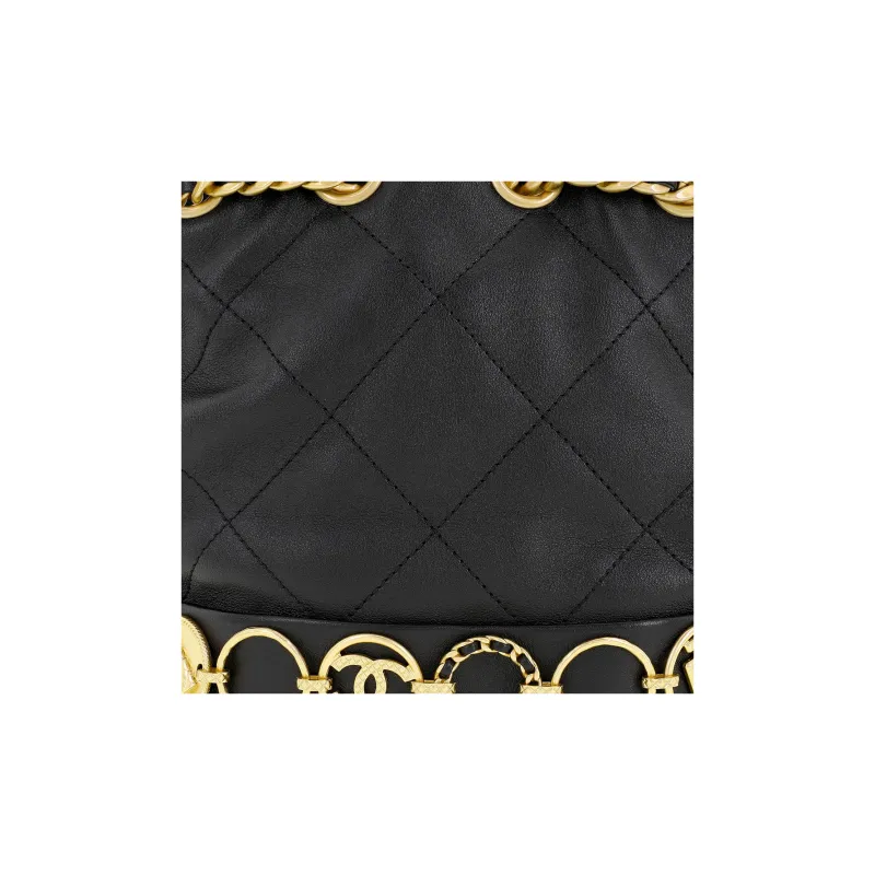 CHANEL Calfskin Bucket Bag, Shoulder Bag, Crossbody Bag Trumpets Women's Black-4