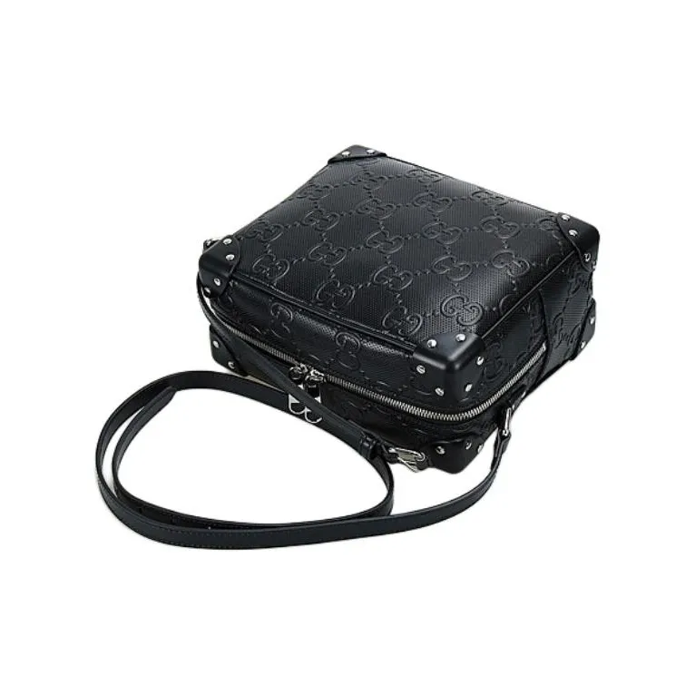 GUCCI Leather Box Bag, Small Square Bag, Shoulder Bag, Crossbody Bag Unisex Black-2