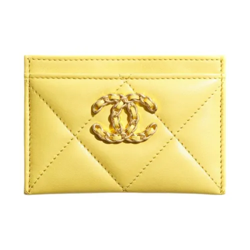 CHANEL Lambskin Card Sleeve Card Holder Women's Yellow