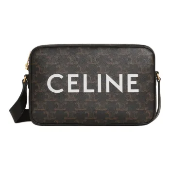 CELINE Triomphe Canvas With Calfskin Messenger Bag Shoulder Bag Crossbody Bag Medium Size Men's Black