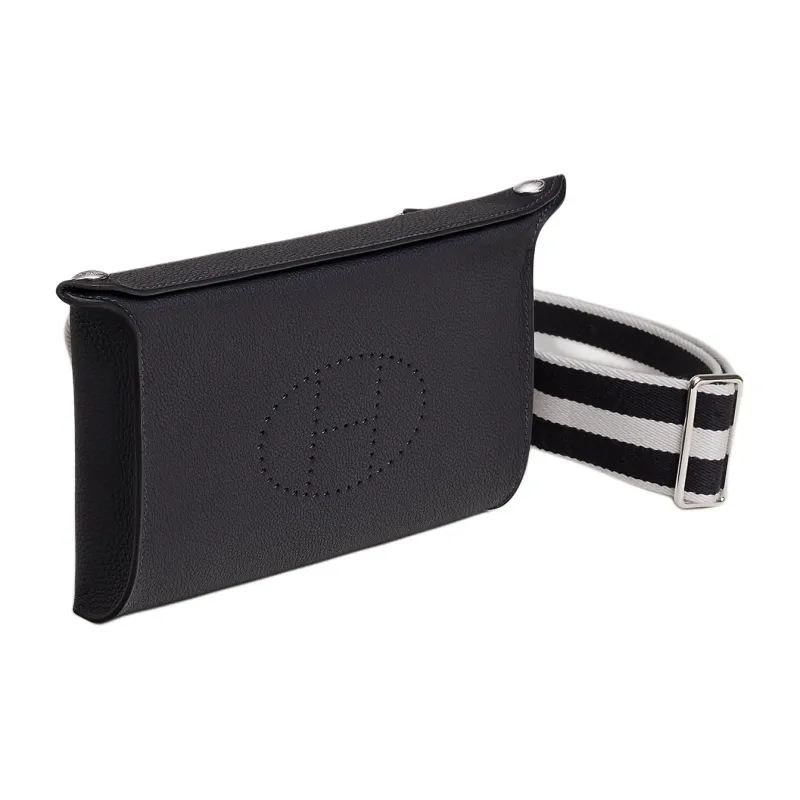 HERMES Videpoches Togo Calfskin Plate Bag Fanny Pack Shoulder Bag Crossbody Bag Men's 3Y Caban Navy Blue & Light Gray-1