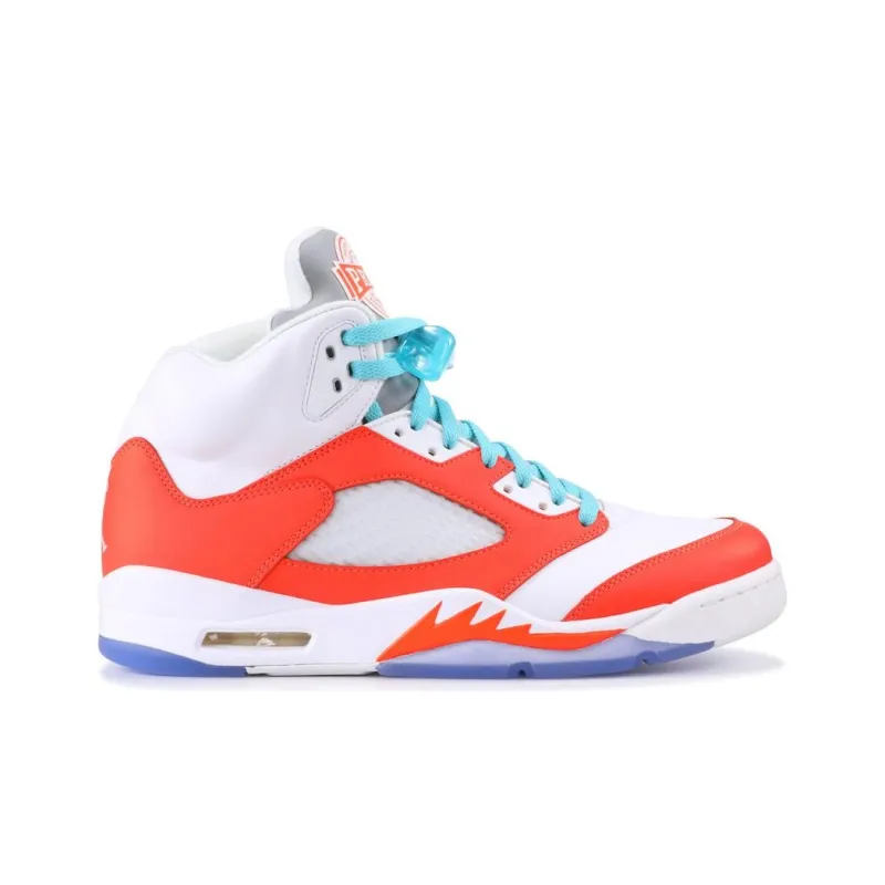 Jordan Air Jordan 5 Durable Breathable High-Top Vintage Basketball Shoes Men's White Orange-1