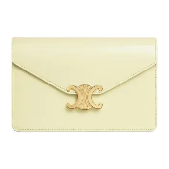 CELINE Cow Leather Shoulder Bag Crossbody Bag Wallets Mini Women's Light Yellow