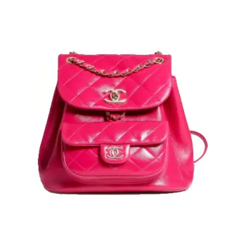 CHANEL 22C Spring Duma Waxed Cow Leather Backpack Small Size Women's Rose Red