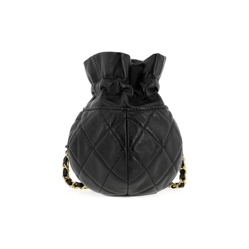 CHANEL Bright Lambskin One Shoulder Crossbody Clutch Women's Black-2